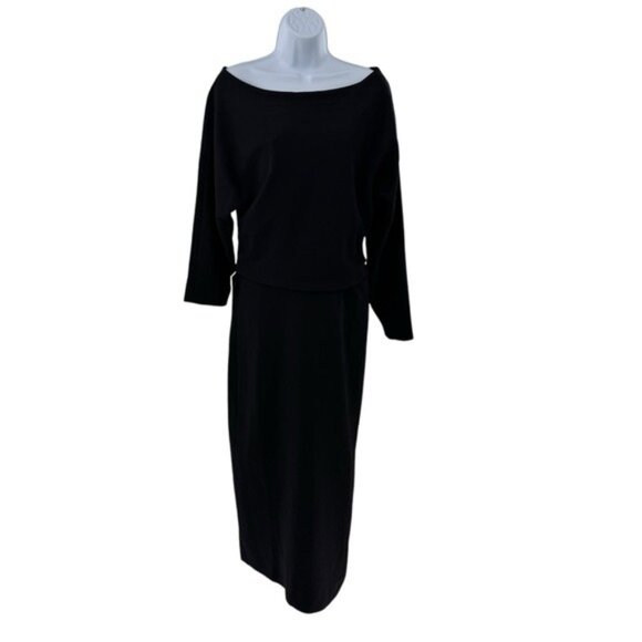 Tuckernuck NEW Black Esta Formal Long Sleeve Asymmetrical Midi Dress Size 4 - Picture 4 of 11